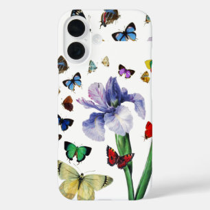 IRIS AMONG COLORFUL BUTTERFLIES White Floral iPhone 16 Case