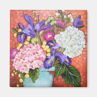 "Iris and Friends" Fine Art Floral Square Magnet
