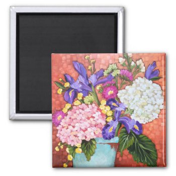 "iris And Friends" Fine Art Floral Square Magnet by JustBeeNMeBoutique at Zazzle