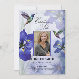 Iris and Hummingbird Celebration of Life Funeral Invitation