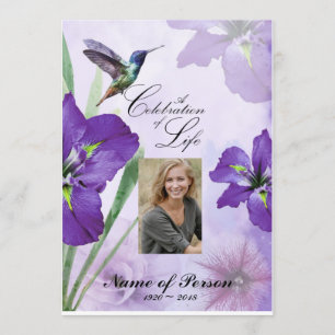 Iris and Hummingbird Celebration of Life Funeral Invitation