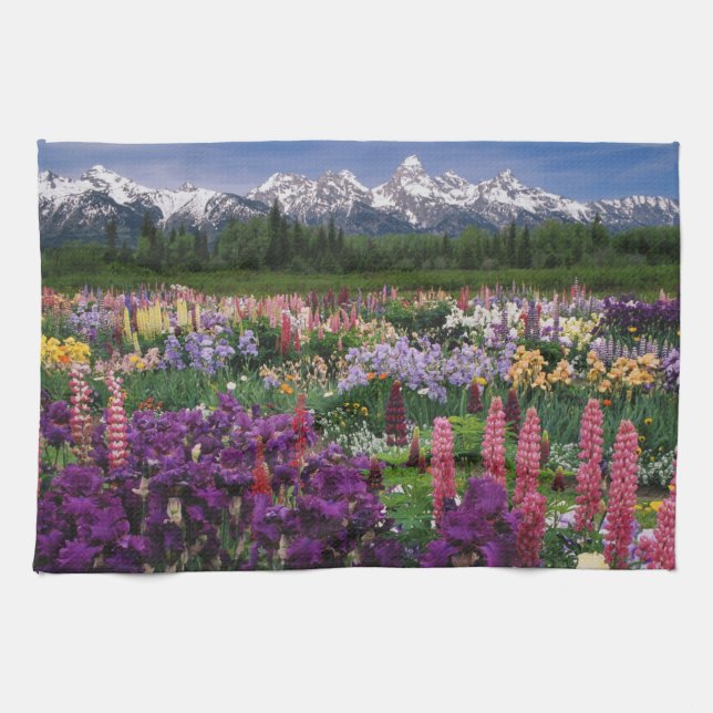 Iris and Lupine garden and Teton Range, Towel (Horizontal)