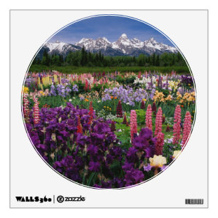 Iris and Lupine garden and Teton Range, Wall Decal