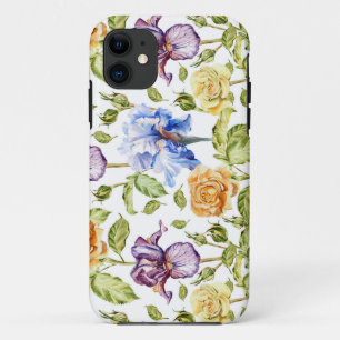 Iris and roses watercolor floral pattern iPhone 11 case