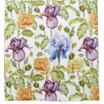 Iris and roses watercolor floral pattern shower curtain