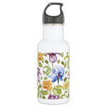 Iris and roses watercolor floral pattern stainless steel water bottle