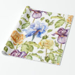 Iris and roses watercolor floral pattern wrapping paper
