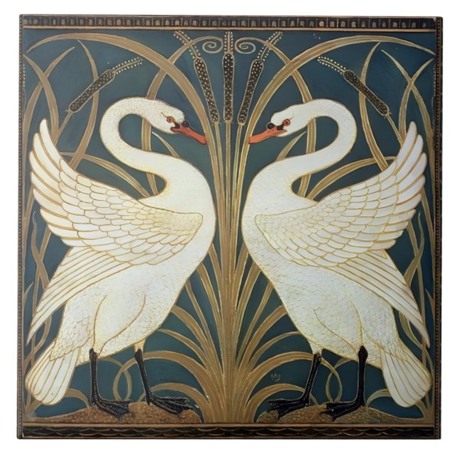 Iris And Rush Swans Walter Crane Swans Ceramic Tile (Front)