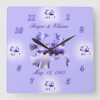 Iris Anniversary Clock- Customize & Personalize Square Wall Clock by MakaraPhotos at Zazzle