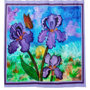 Iris at Sunrise Lavender Trim Shower Curtain