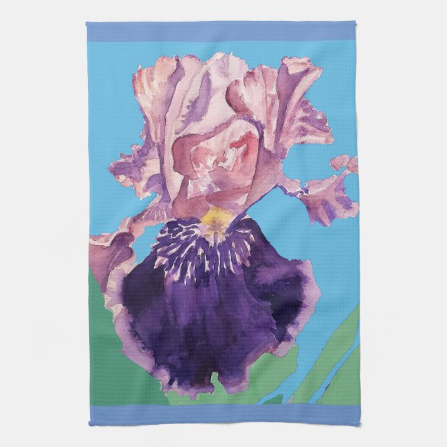 Iris Bearded Watercolour Painting Floral Flower Kitchen Towel (Vertical)