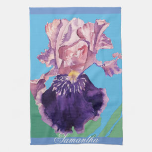 Iris Bearded Watercolour Painting Floral Flower Te Kitchen Towel