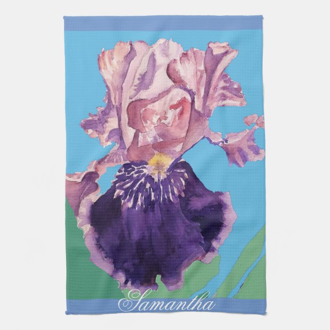 Iris Bearded Watercolour Painting Floral Flower Te Kitchen Towel (Vertical)