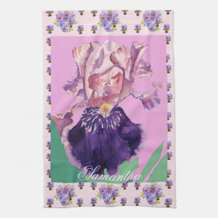 Iris Bearded Watercolour Painting Floral Flower Te Kitchen Towel