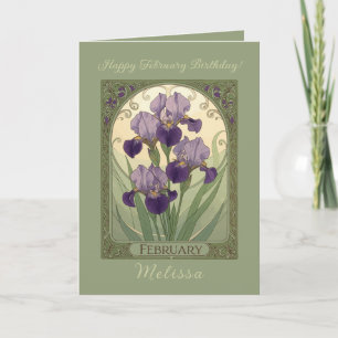 Iris Birthday Flowers February Art Nouveau Style Card