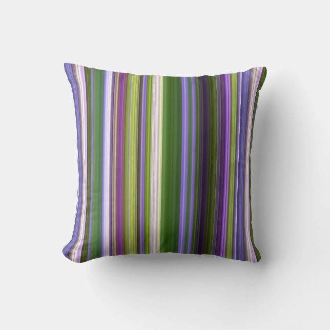 Iris Blossoms Purple and Green Stripe Throw Pillow (Front)