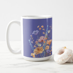Iris Blue Purple Summer Floral Border Coffee Mug