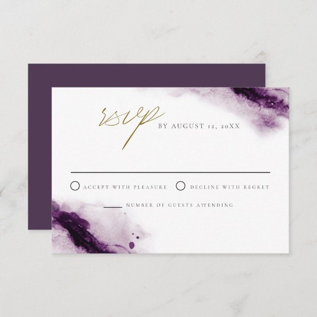 IRIS | Boho Plum Purple Gold Splash RSVP Card (Front/Back)