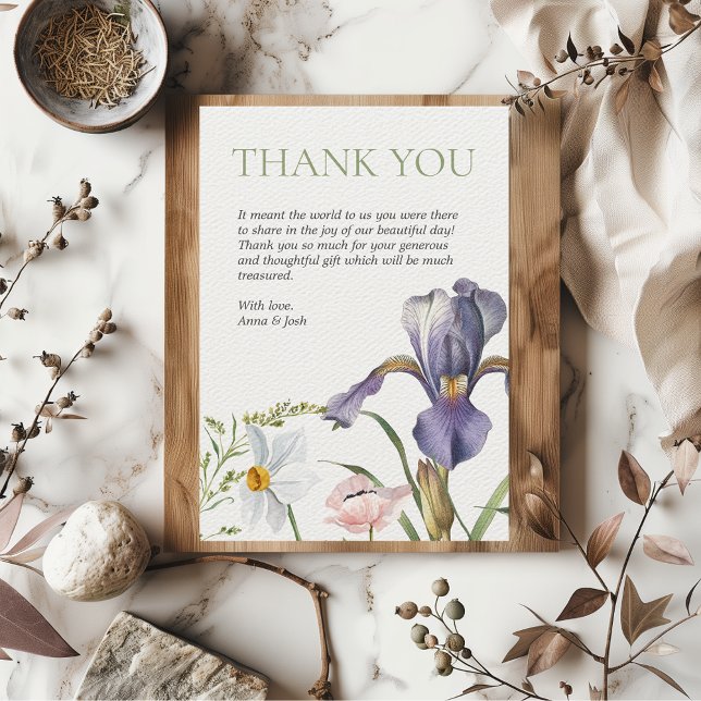 Iris Botanical Lavender Floral Blush Wedding  Thank You Card (Vintage Iris Floral Botanical Classy Wedding Thank you Card)