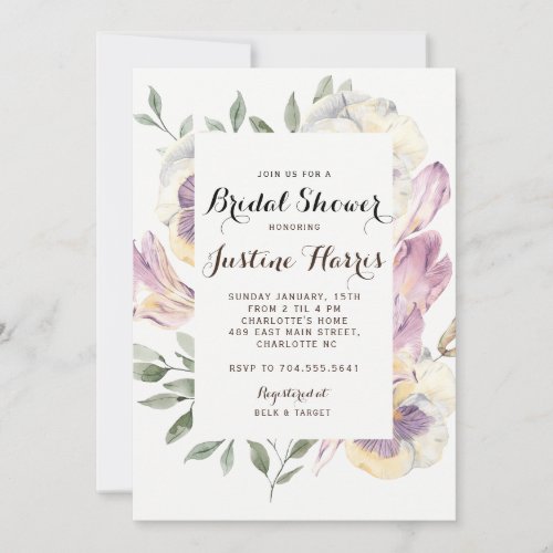 Iris Bridal Shower Invitation pansies Invitation