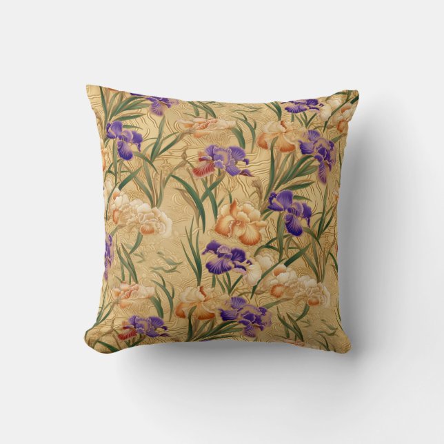 Iris Chiyogami Throw Pillow (Front)