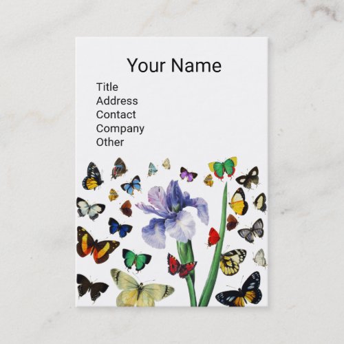 IRIS COLORFUL BUTTERFLIES White Floral Monogram Business Card