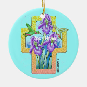 Iris Cross Christian Ornament