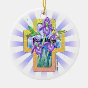 Iris Cross Christian Ornament
