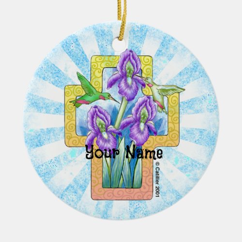 Iris Cross Christian Ornament 