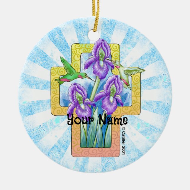 Iris Cross Christian Ornament  (Front)