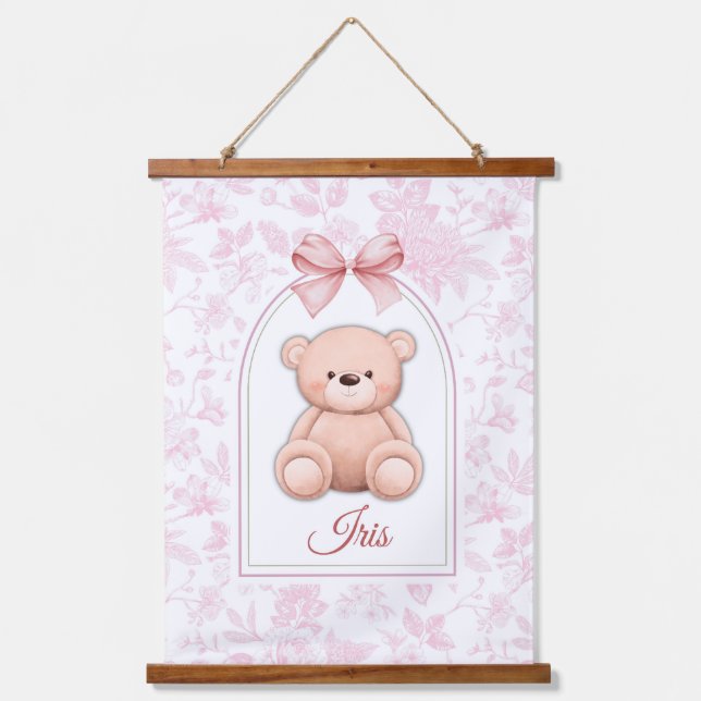Iris | Custom Pink Teddy Bear Nursery Design  Hanging Tapestry (Front)
