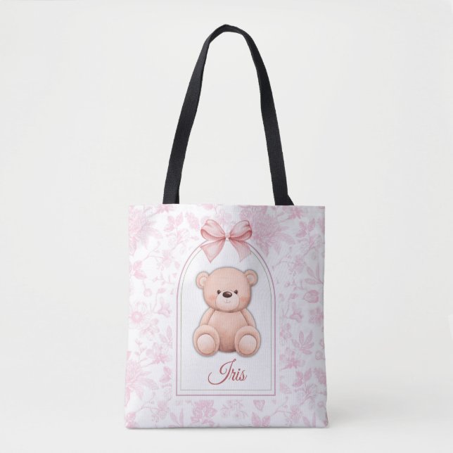 Iris | Custom Pink Teddy Bear Nursery Design  Tote Bag (Front)