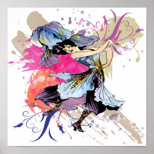 Iris Dancing Fairy Lady Vintage Abstract Art Poster