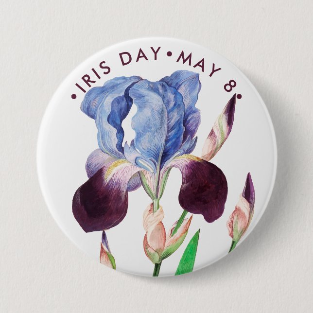 Iris Day, vintage purple iris Button (Front)