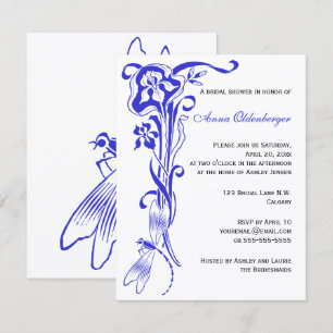 Iris & Dragonfly Royal Blue Bridal Shower Invitation