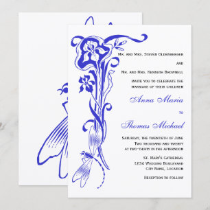 Iris & Dragonfly Royal Blue Wedding Invitation