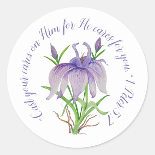 Iris Floral Art with Jesus Name Classic Round Sticker