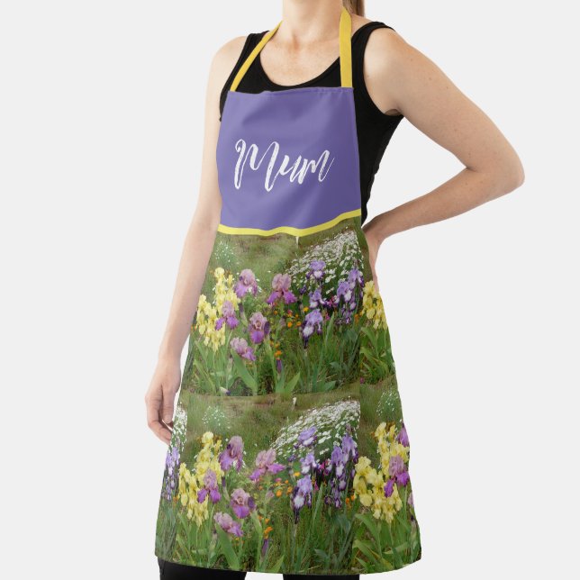 Iris Floral Purple Floral Garden Pattern Apron (Insitu)