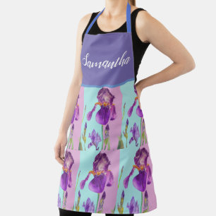 Iris Floral Shabby Chic Purple Aqua Turquoise Apron