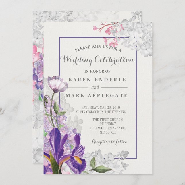 Iris Floral Spring Wedding Invitation (Front/Back)