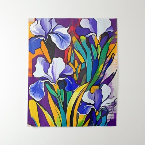 Iris Flower Abstract Art Floral Colorful Bright Tapestry