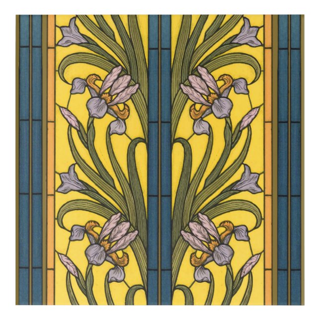 Iris Flower Art Nouveau Stained Glass Blue Gold (Front)