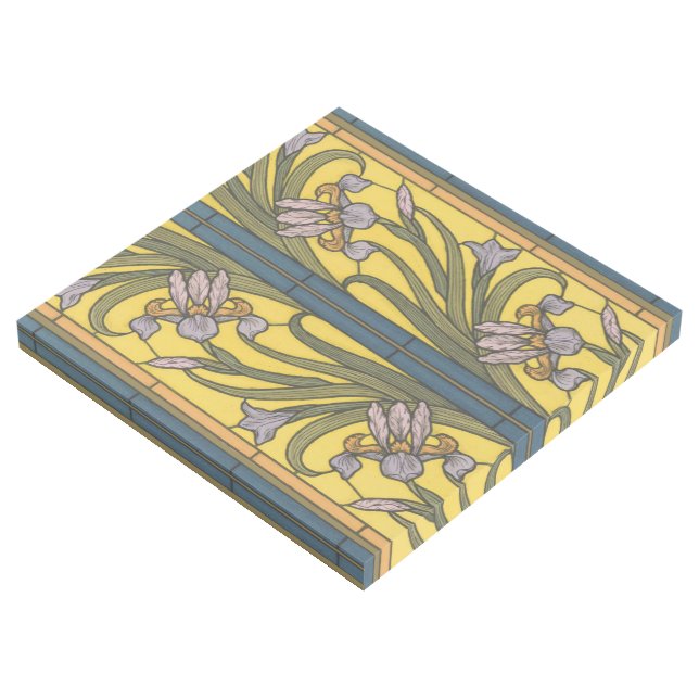Iris Flower Art Nouveau Stained Glass Blue Gold (3/4)