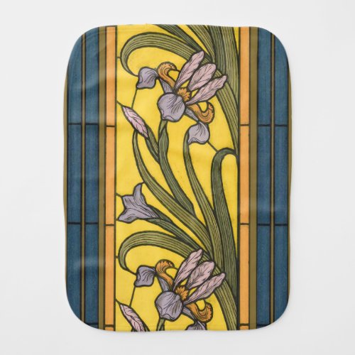 Iris Flower Art Nouveau Stained Glass Blue Gold Baby Burp Cloth