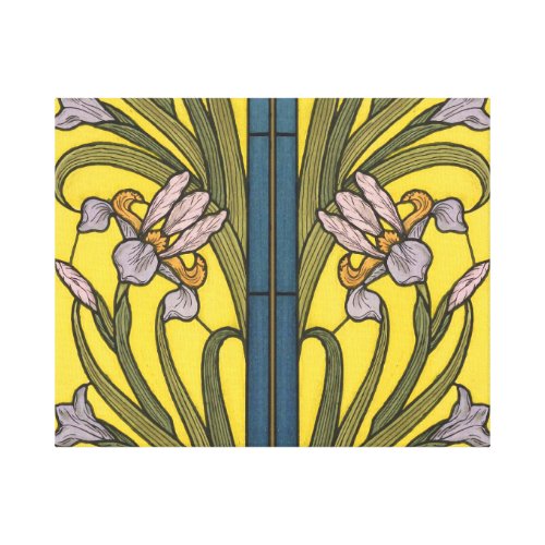 Iris Flower Art Nouveau Stained Glass Blue Gold Canvas Print