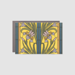 Iris Flower Art Nouveau Stained Glass Blue Gold Car Magnet
