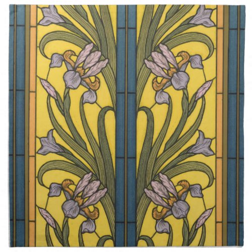 Iris Flower Art Nouveau Stained Glass Blue Gold Cloth Napkin