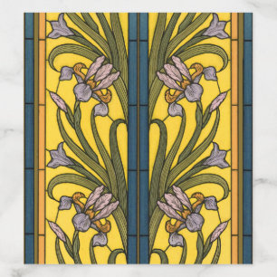 Iris Flower Art Nouveau Stained Glass Blue Gold Envelope Liner