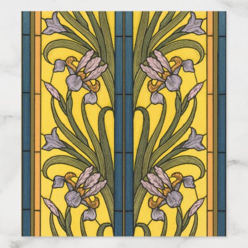 Iris Flower Art Nouveau Stained Glass Blue Gold Envelope Liner