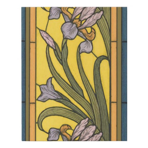 Iris Flower Art Nouveau Stained Glass Blue Gold Faux Canvas Print